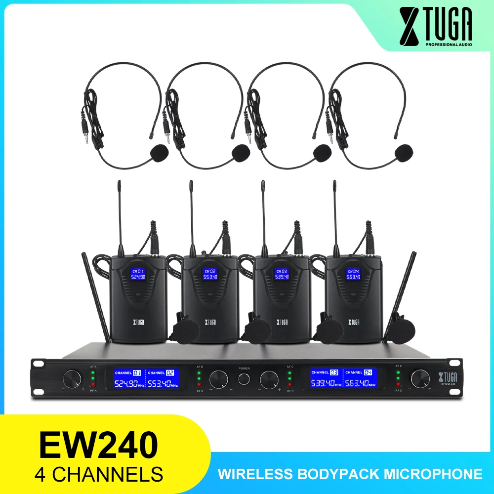Sistema de microfone xtuga ew240, fabricado em estoque, com 4 canais, sem fio, uhf, receptor de metal para karaokê, músicas em família