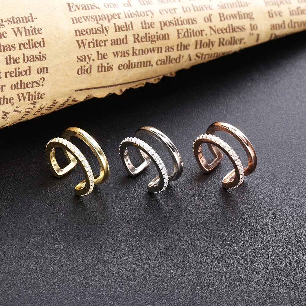 أقراط أذن من SHADOWHUNTERS من الفضة الإسترليني عيار 925 طبقات مزدوجة من الزركون الشفاف CZ أقراط أذن للنساء مجوهرات أقراط أذن عصرية 2020 #5