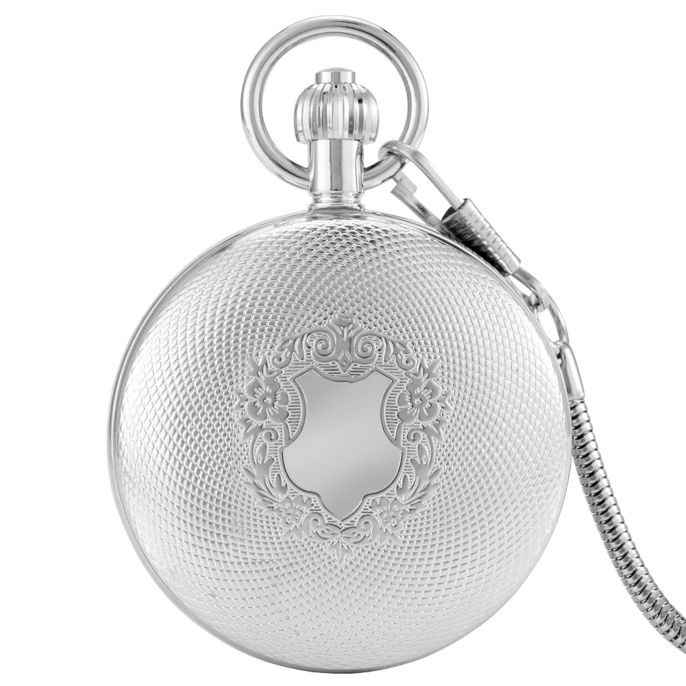 Montre de poche mécanique automatique pour homme et femme, argent, coque en cuivre, motif de bouclier fin, cadran numérique, beau pendentif, haute