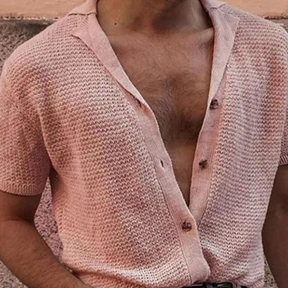 Hot!!! männer T-shirt Einfarbig Gestrickt Sommer Top Für Männer Streetwear 2022 Casual Shirts Revers Tasten Strickjacke für Dating