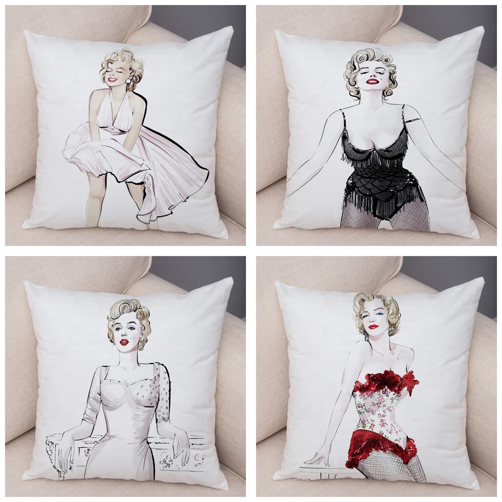 Super Star Marilyn Monroe Simple Colorful Cartoon Sexy Girl  Pillow Case Plush Decor Cushion Cover for Sofa Car Home Pillowcase