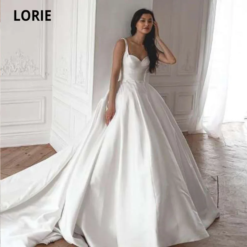 LORIE abiti da sposa Vintage di lusso con spalle scoperte abito da sposa in raso lungo treno abito da sposa bianco avorio su misura 2021