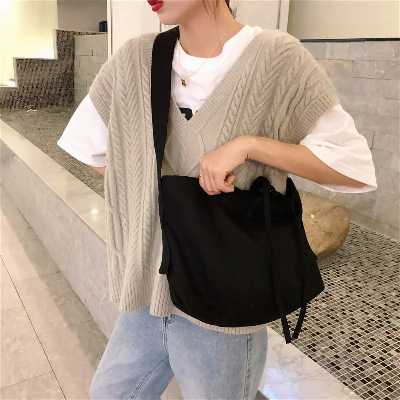 

Black canvas bag cotton twill lace shoulder bag women personality crossbody bag eco cotton white canvas tote bag shopping bag