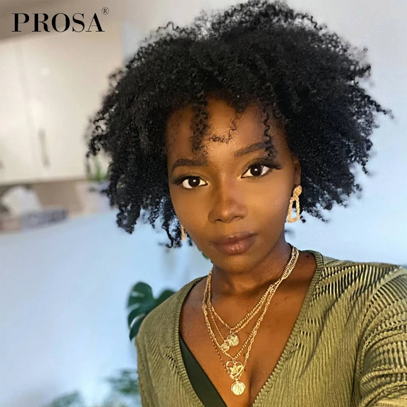 Prosa Remy-cierre Frontal de encaje 13x4, pelo de bebé brasileño Afro rizado, Color Natural