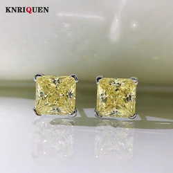 2021 Trend 100% 925 Sterling Silver Gemstone Stud Earrings for Women Luxury 6*6 Topaz Wedding Party Earrings Fine Jewelry Gift