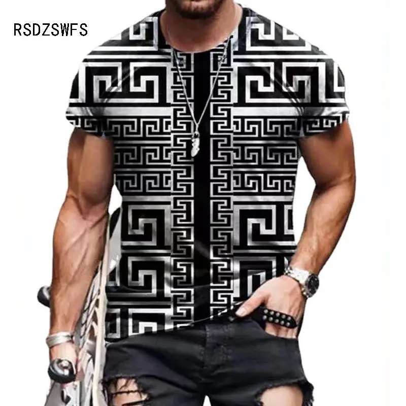 New Oversize Men T Shirt Mosaic Print Fashion T Shirt Men Tops Tees Summer Short Sleeve Casual Loose T Shirts For Male Clothing