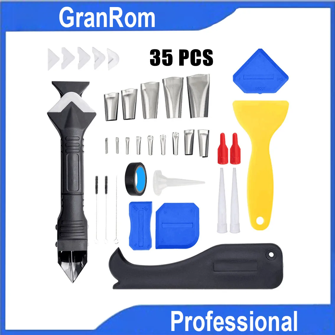 

Seam Cleaner 35pcs Set Stainless Steel Corner Caulking Nozzles Scraper Sealant Removal Wall Floor Glass Glue Construction Tools