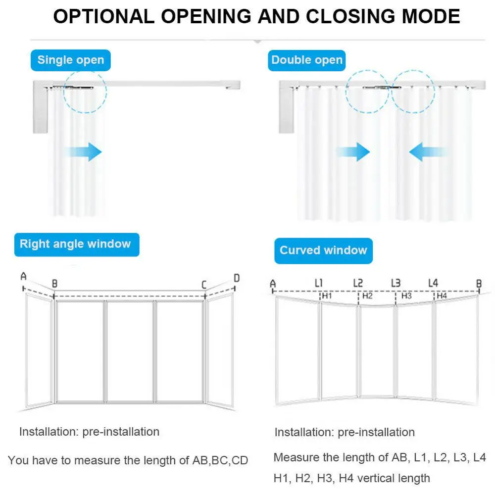 2.2 M/3.2M/4.2M/6.2 M Smart Home Automatic Motorized Electric Curtain Track Remote Control US Stock