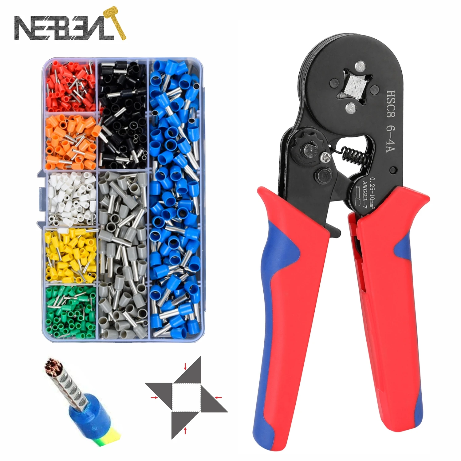 Tubular Terminal Crimping Tools Kit Electrical Pliers High Precision Clamp Set HSC8 6-4 0.25-10mm 23-7AWG 6-6A 0.25-6mm