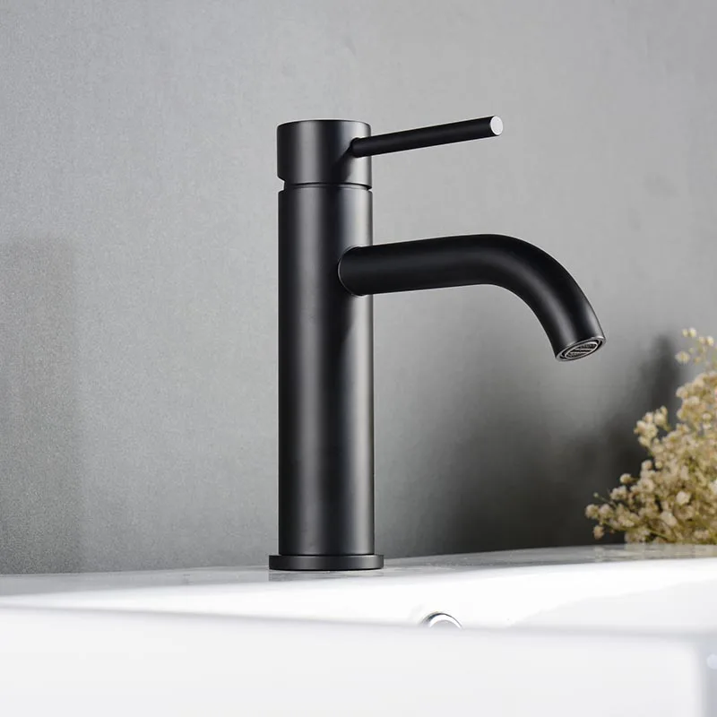 Brushed Gold/Black Bathroom Washbasin Cold and Hot Water Mixer Tap Deck Mounted Single Hole Basin Faucet