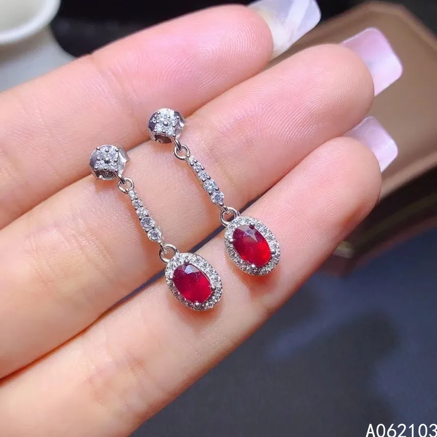 KJJEAXCMY fine jewelry 925 sterling silver inlaid natural ruby Women's exquisite popular lovely Gem Earrings stud support check