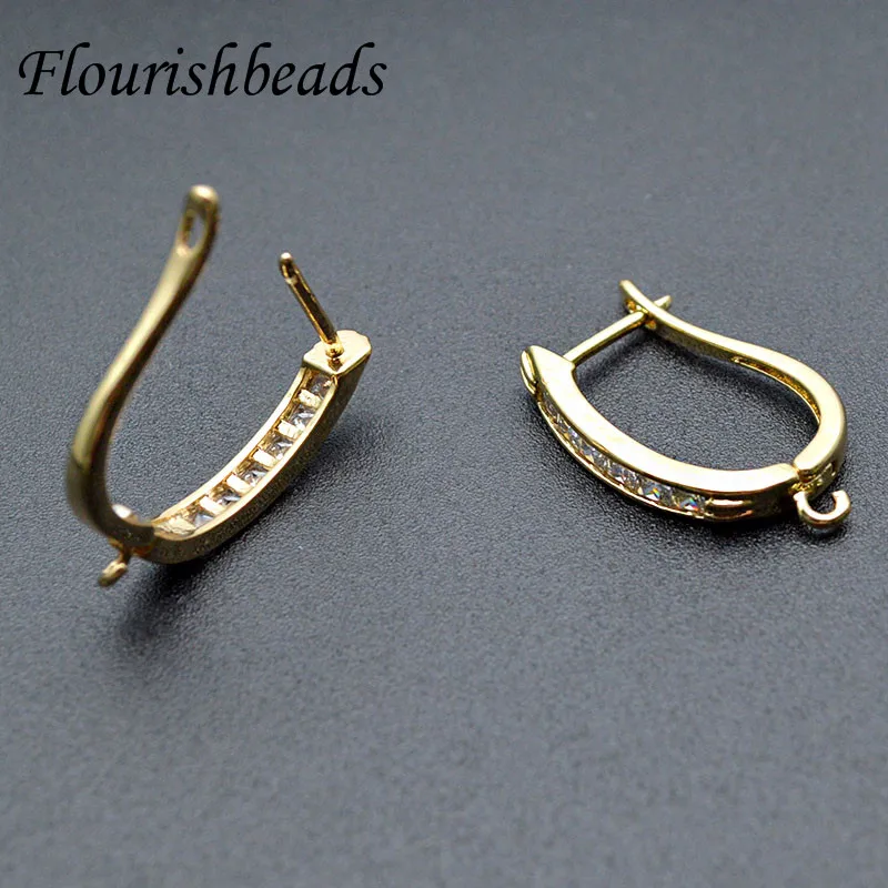 30pc High Quality Nickel-free Anti Rust Gold Plating CZ Beads Paved Earring Hooks for Jewelry Making  Design Supplies