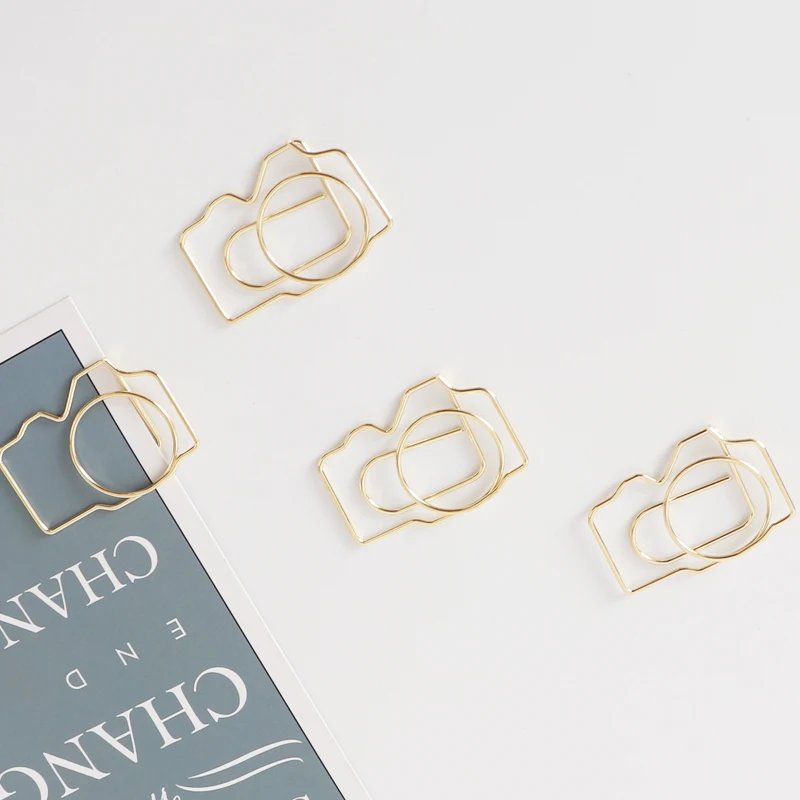 TUTU 5 pcs/pack big size gold Camera Clip Hollow Out Metal Binder Clips Notes Letter Paper Clip Office Supplies H0416