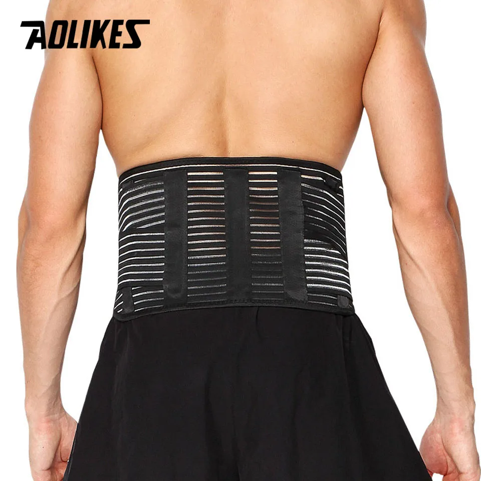 AOLIKES Black Waist Support Brace Belt Lumbar Lower Waist Double Adjustable Back Belt For Pain Relief Gym Sports Accessories