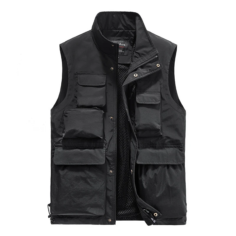 BOLUBAO Men Outdoor Vest Multi-Pocket Solid Color Fishing Director Reporter Work Waistcoat Photography Casual Vest Jacket Male