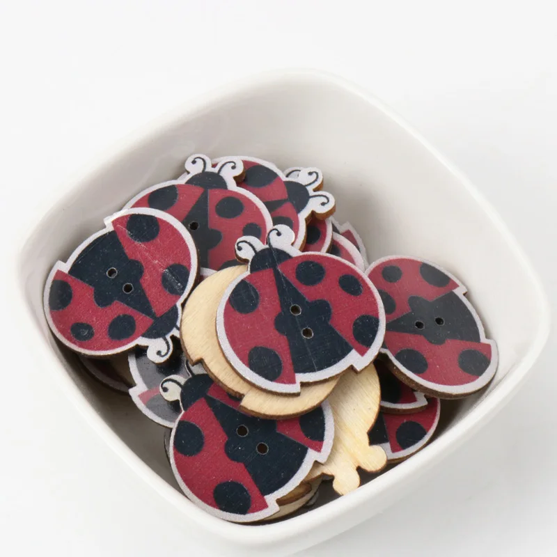 Cartoon Cute Ladybug Wooden Buttons Botones Handmade Accessories Decoration Sewing Scrapbooking Crafts DIY 27mm 20pcs