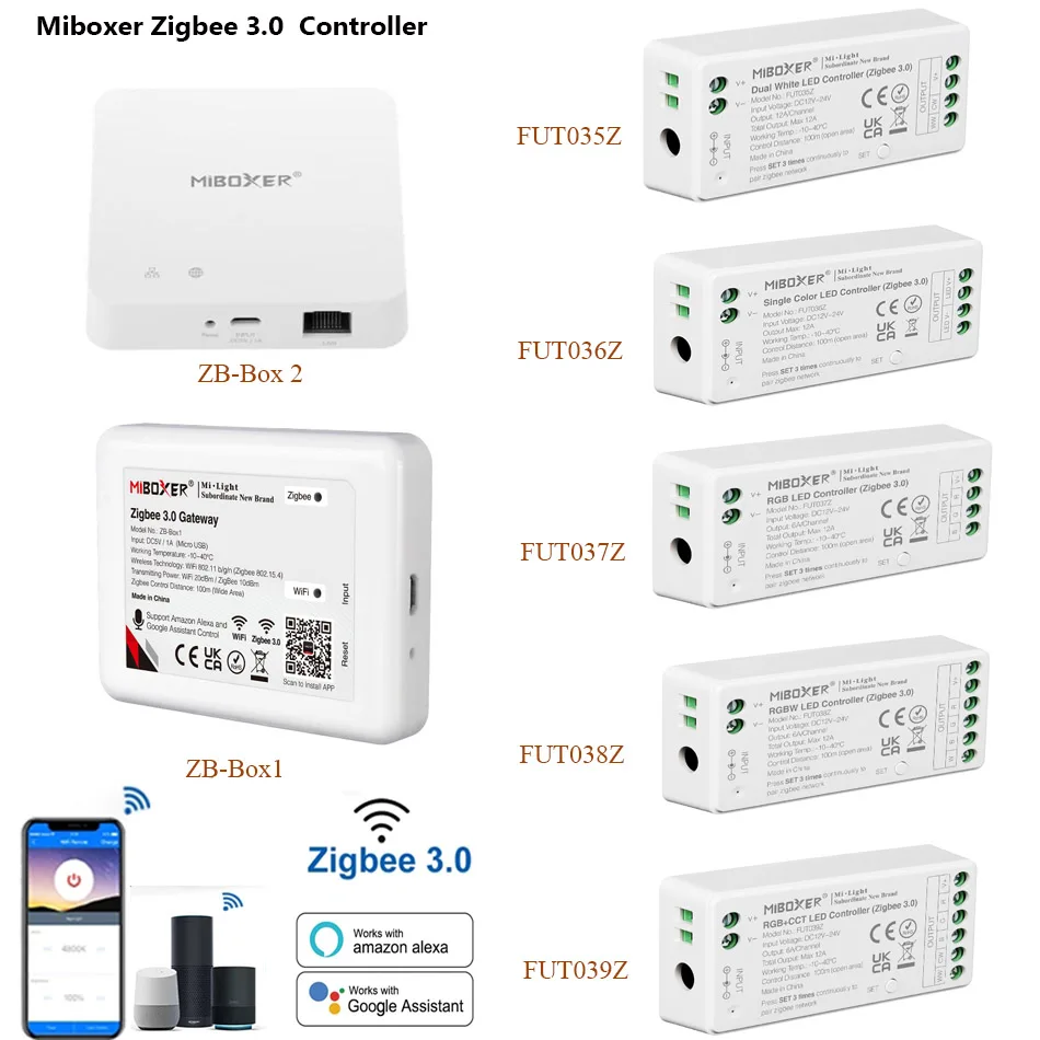 

MiBOXER DC12-24V FUT035Z FUT036Z FUT037Z FUT038Z FUT039Z Zigbee, двойной белый одноцветный RGB RGBW RGB + CCT контроллер светодиодной ленты