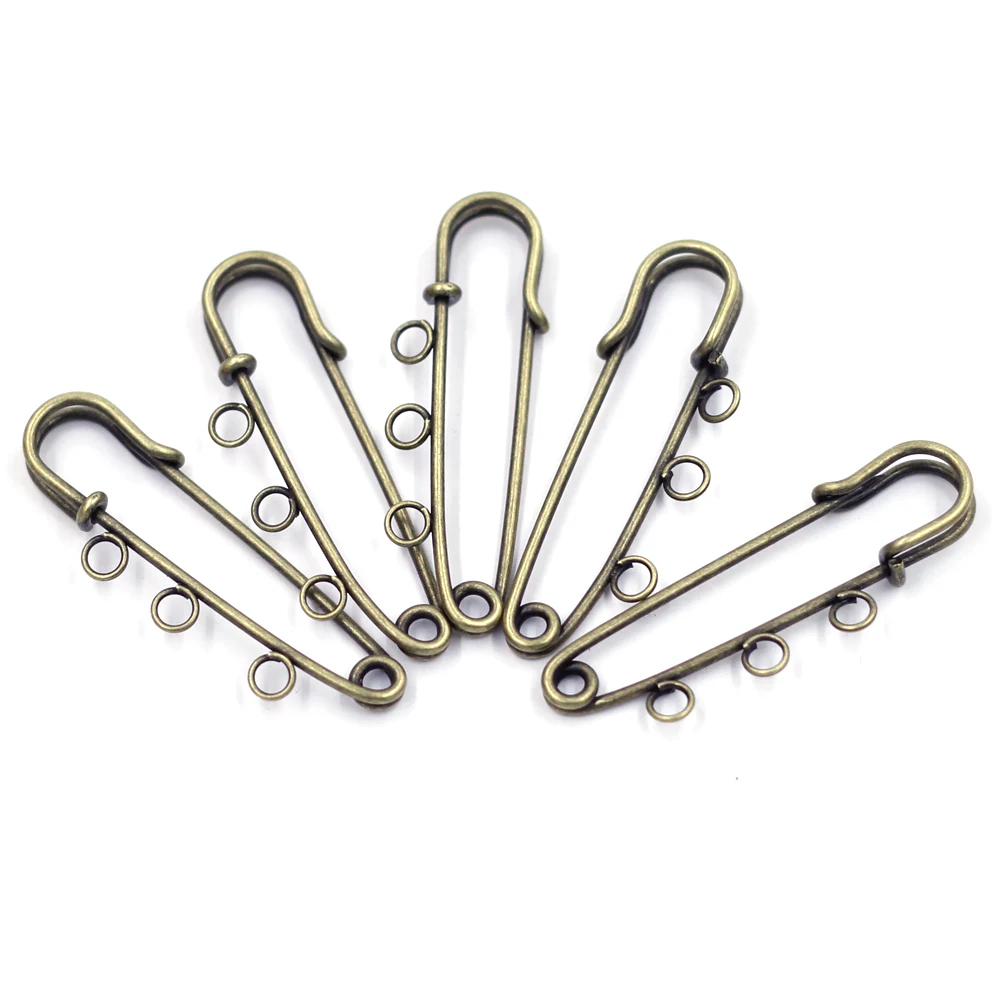 10Pcs Safety Pins Brooches Connectors Alloy Bronze Gold Silver Plated 3 Holes For Jewelry DIY Craft Sewing Apparel Finding