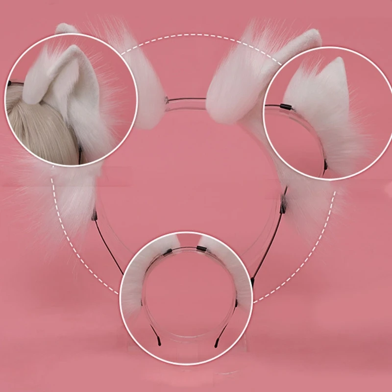 Bandeau oreilles de chat en fausse fourrure, fait à la main, couleur unie, peluche, cerceau de cheveux d'animaux, robe de soirée, Cosplay, accessoires pour cheveux