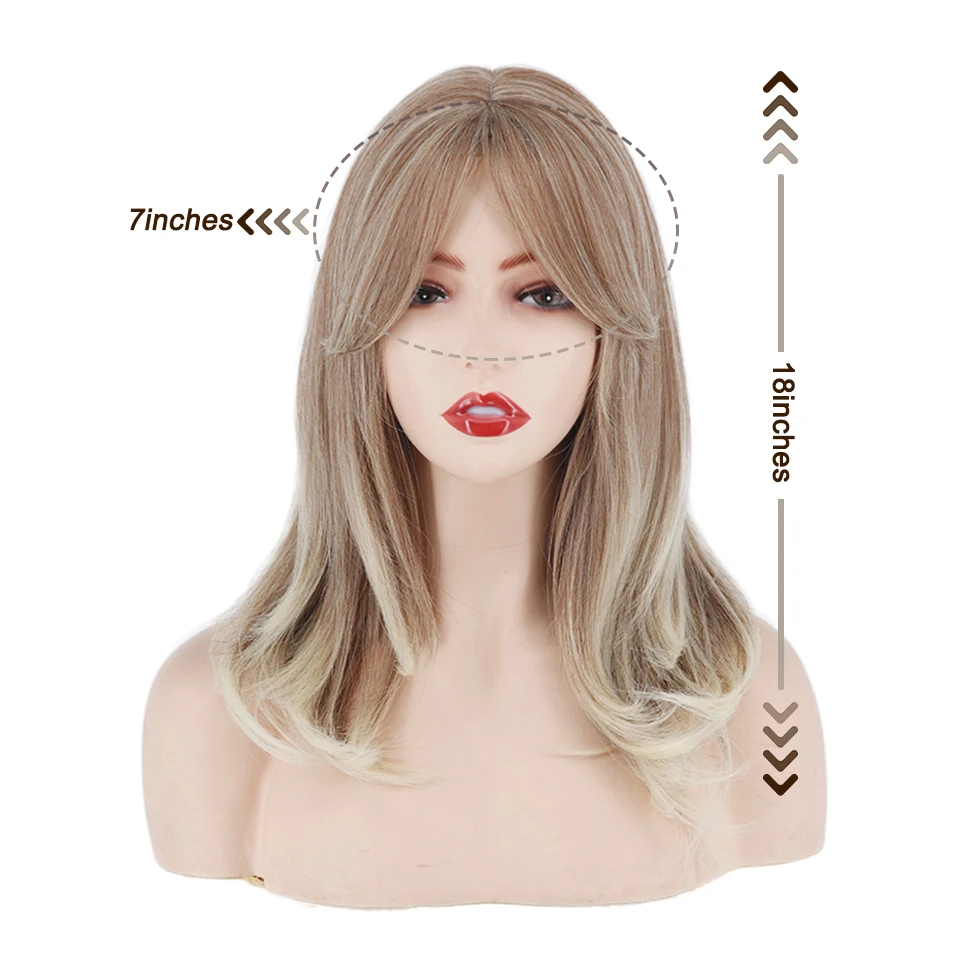 Synthetic Wigs Long Straight with Bangs Layered Hairstyle Ombre Brown Blonde Gray Ash Full Wigs with Bangs for Black Women