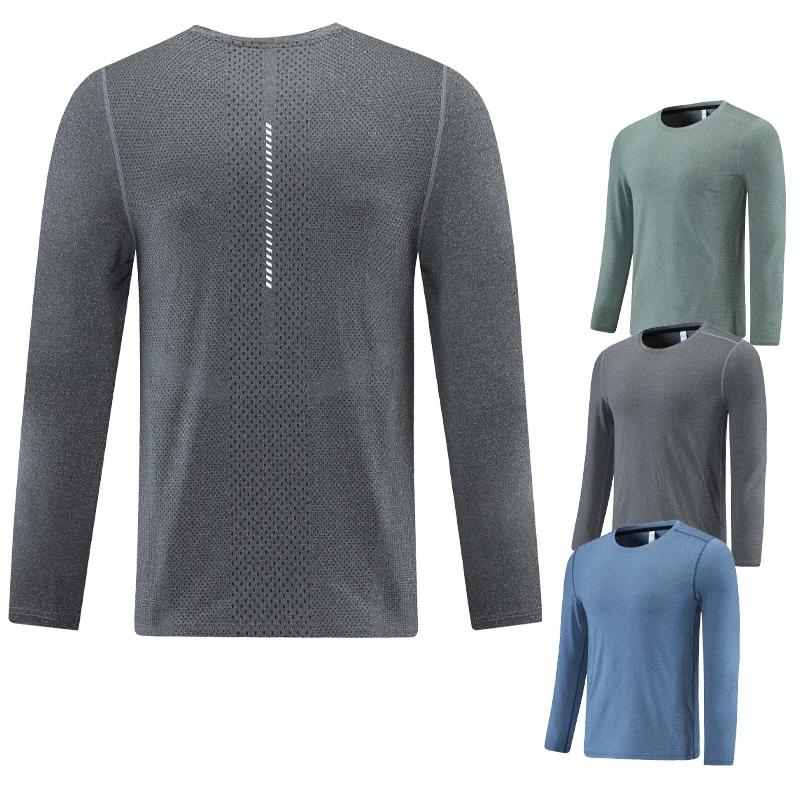 Men New Sport Long Sleeve Quick Dry Thin Autumn Running Gym Shirt Sportswear Prints Joggings Workout Top Male Training Tshirt