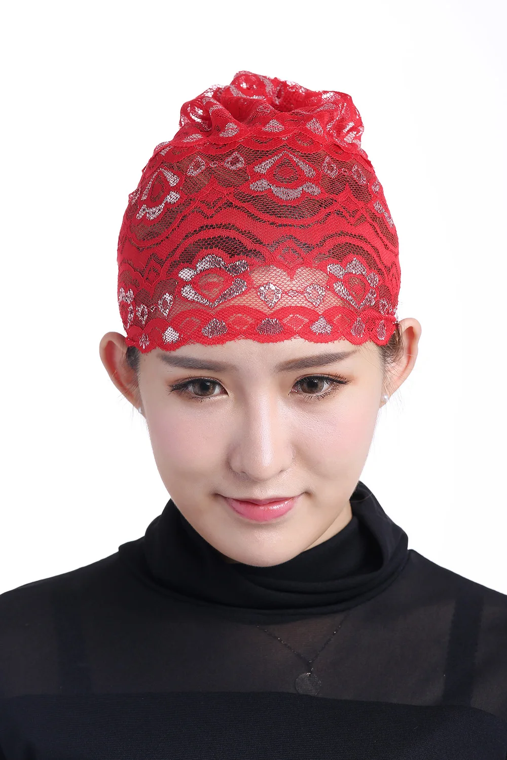 Women’s Muslim Mini Jersey Hijab Scarf Shiny lace with flower Inner Cap Tube Cap