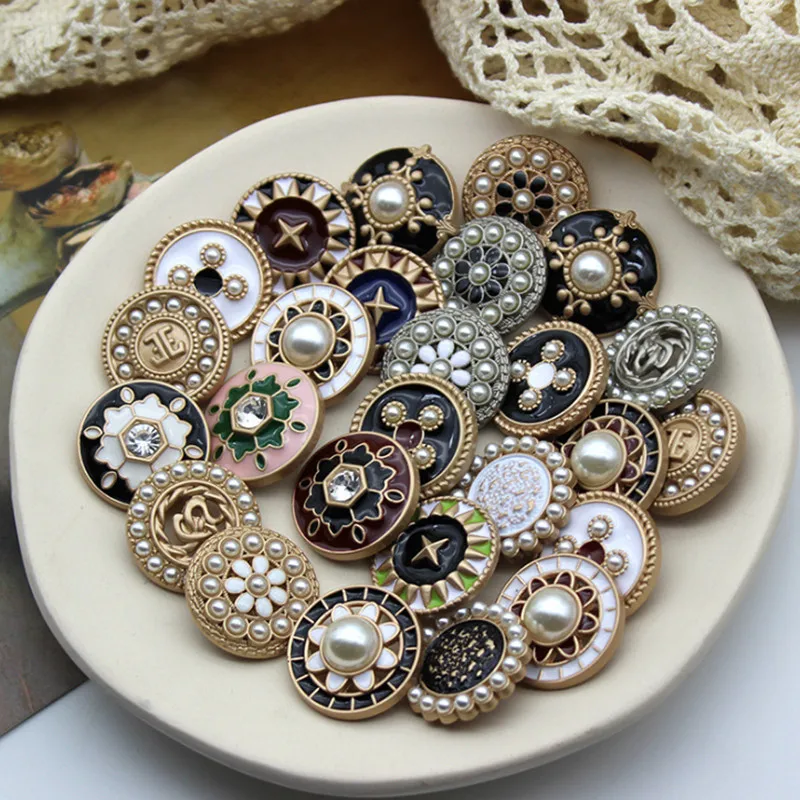 2pcs/lot Retro Metal Button Blazer Decorative Button Coat Pearl Alloy High-foot Buckle DIY Clothing AccessoriesYS201013-2