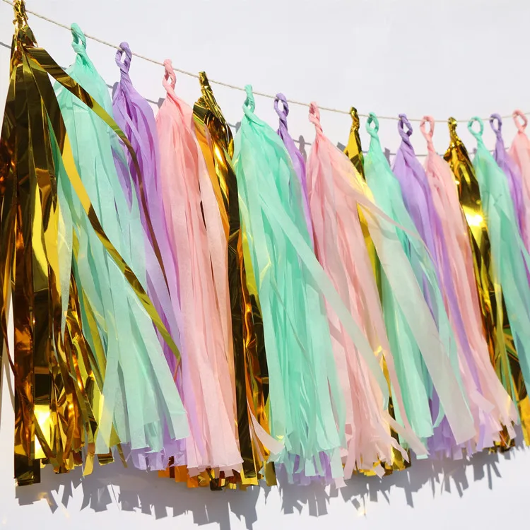 Shiny Tassel Garland Tissue Paper Banner Tassels Party Decor Supplies for Wedding Birthday Bridal Baby Shower DIY Kit Decoration