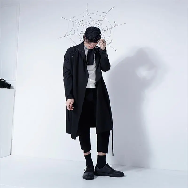 Men\'s spring and autumn new fashion men\'s casual dark sun-belt long cardigan fashion trend casual large size windbreaker