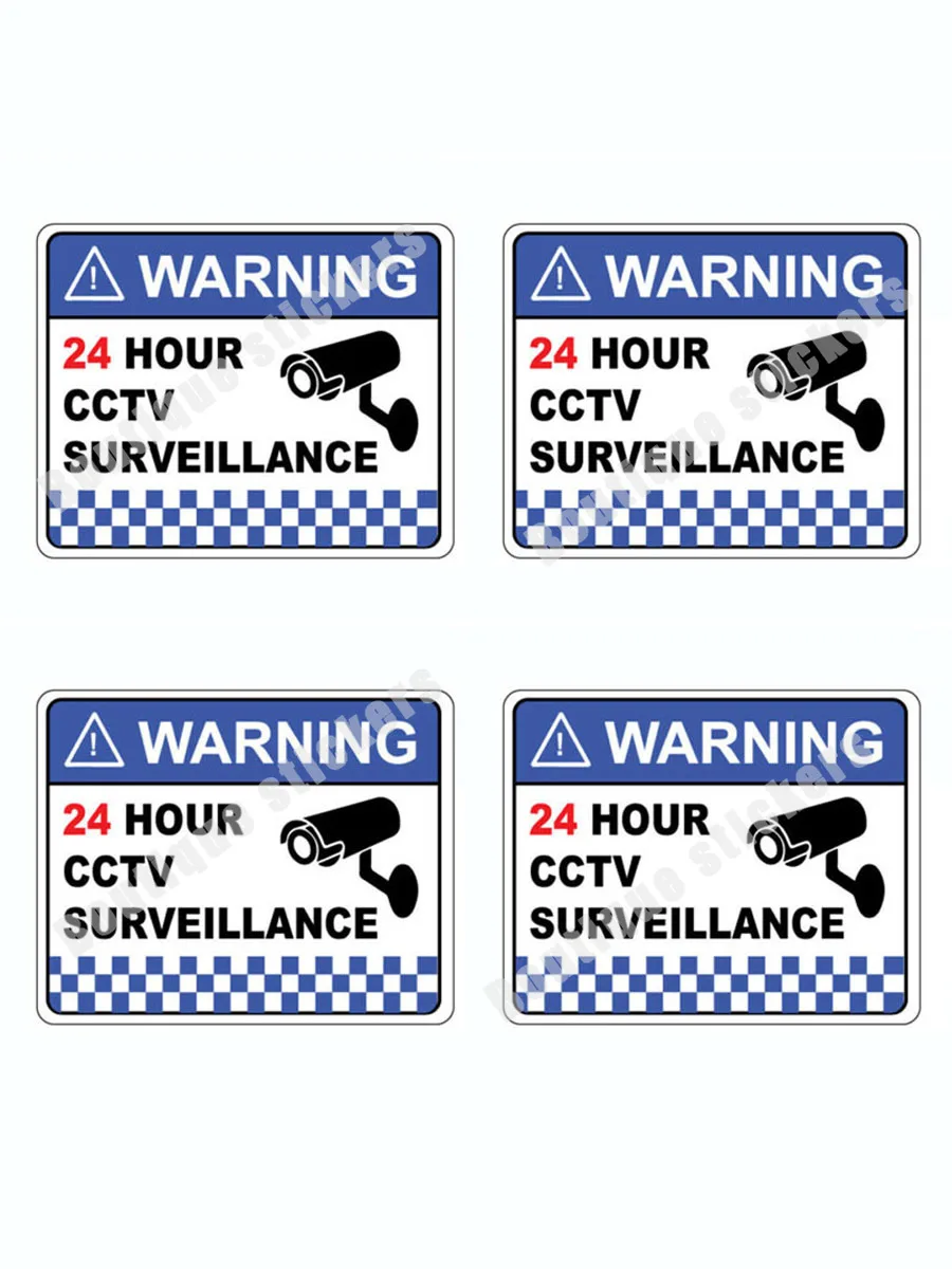 4-piece Package Warning CCTV Security Surveillance Camera Sticker Logo Application Type Sticker Waterproof and Sunscreen