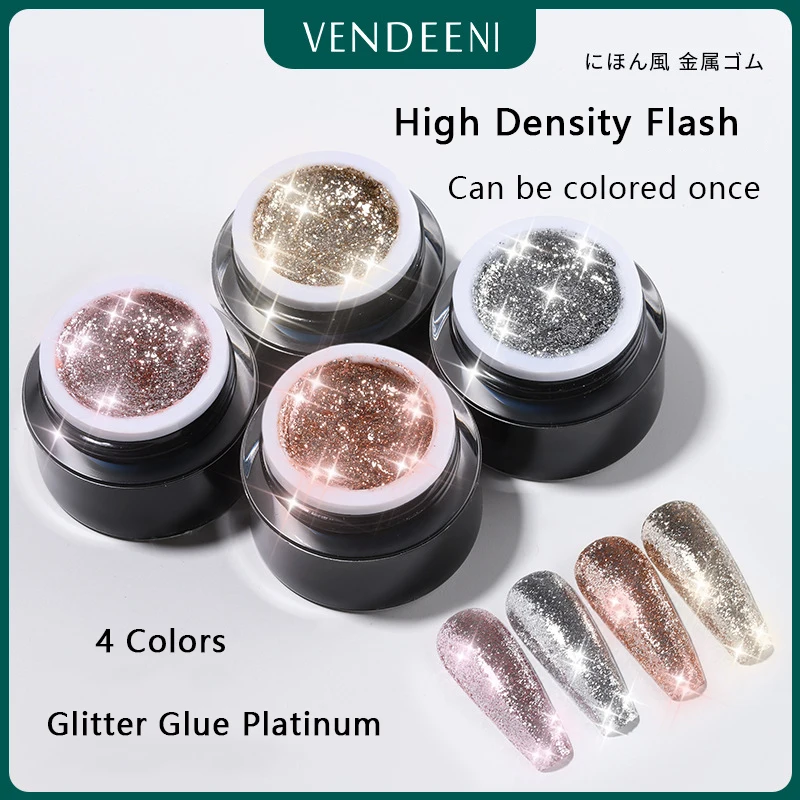 VDN Glitter Platinum Nail Gel Polish UV LED Soak Off Bright Nail Gel Varnish Luxury Starry Color Gel Lacquer 10ml