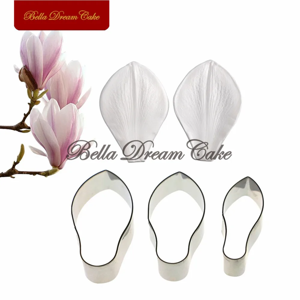 Magnolia Petal Silicone Veiner Mold Stainless Steel Cutter Set DIY Fondant Flower Clay Craft Mould Cake Decorating Tool Bakeware