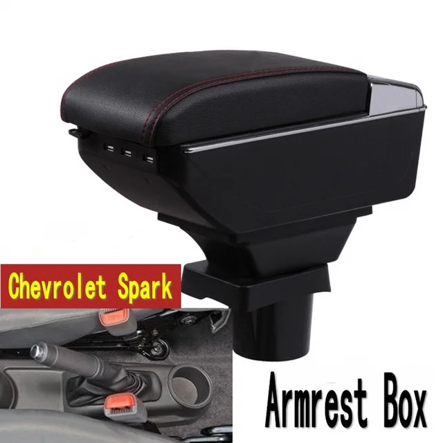 Podłokietnik do Chevrolet Spark III avro Obrotowy schowek ze skóry PU z interfejsem USB Akcesoria samochodowe