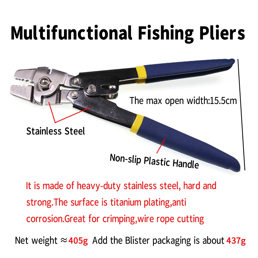 Saltwater Fishing Stainless Steel Multifunctional Fishing Pliers Steel Wire Cutter Hook Tying Tool With Crimps Tube Free Box