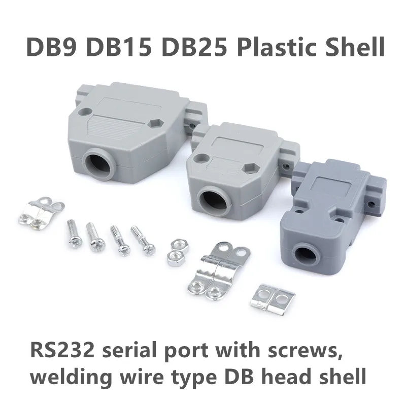 5PCS DB9 DB15 DB25 shell plastic plastic shell RS232 serial port with screw welding wire DB head shell