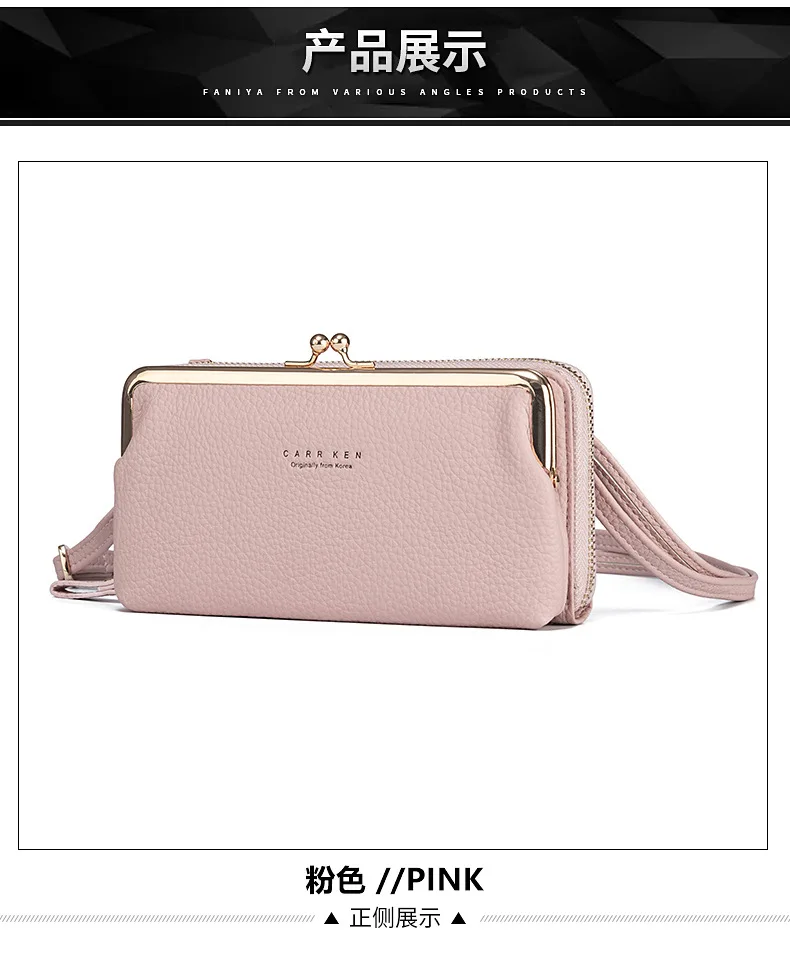 Women Mini Shoulder Bag Soft PU Leather Small Purse Long Money Wallet Mobile Phone Multifunction Credit Card Holder For Girls