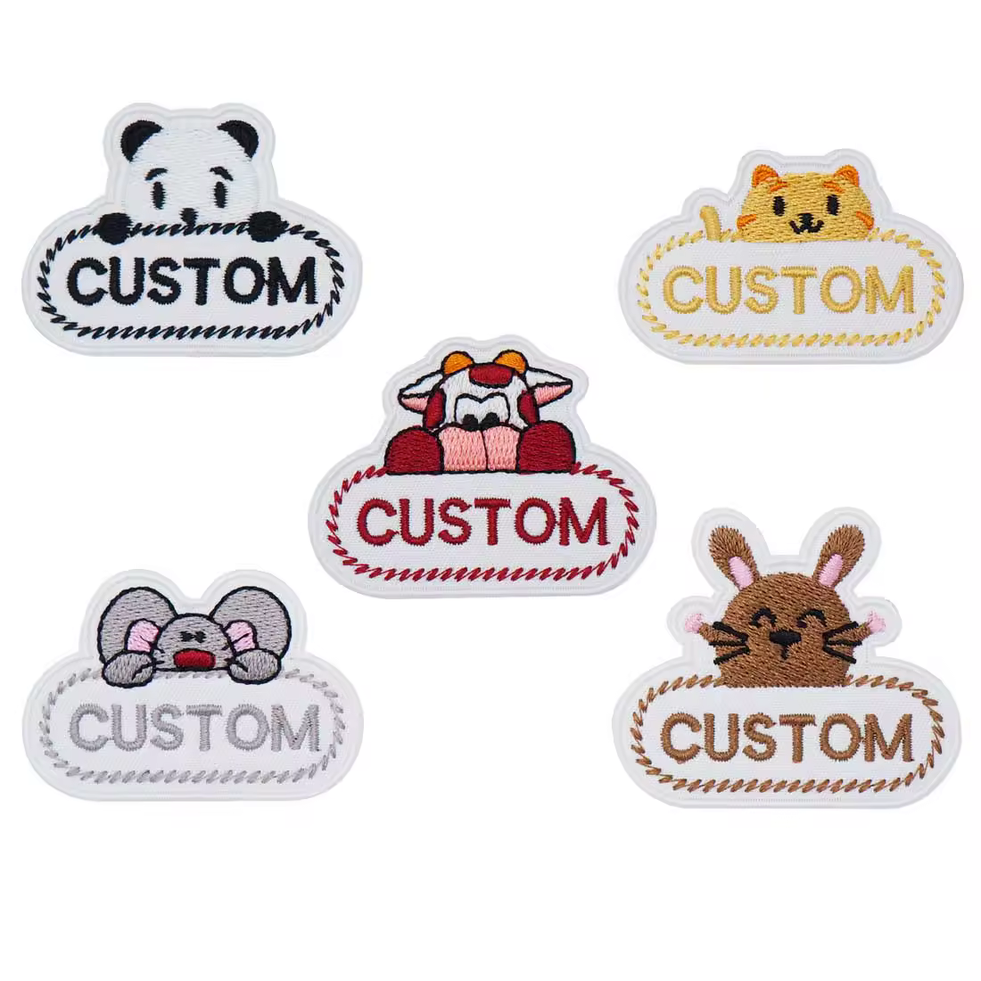 Custom Kids Name Patch Cartoon Rabbit Panda Animal Embroidery Kindergarten Baby Name Badge Applique