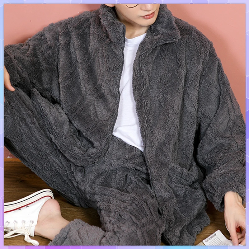 Pajamas For Couples Set Thick Warm Coral Fleece Homewear Winter Man Pajamas Lounge Soft Loose Pajamas Women Home Clothes Suit