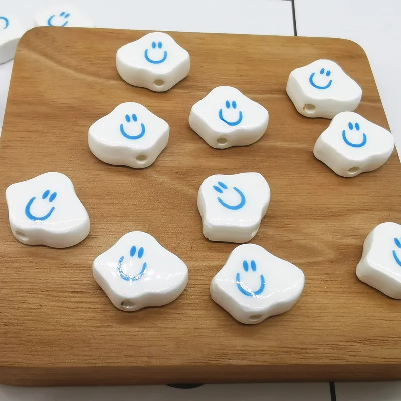 10pcs White Cloud Smile Face Ceramic Beads 14x17mm Loose Spacer DIY Bracelet Necklace Earring Jewelry Making Ceramics Bead