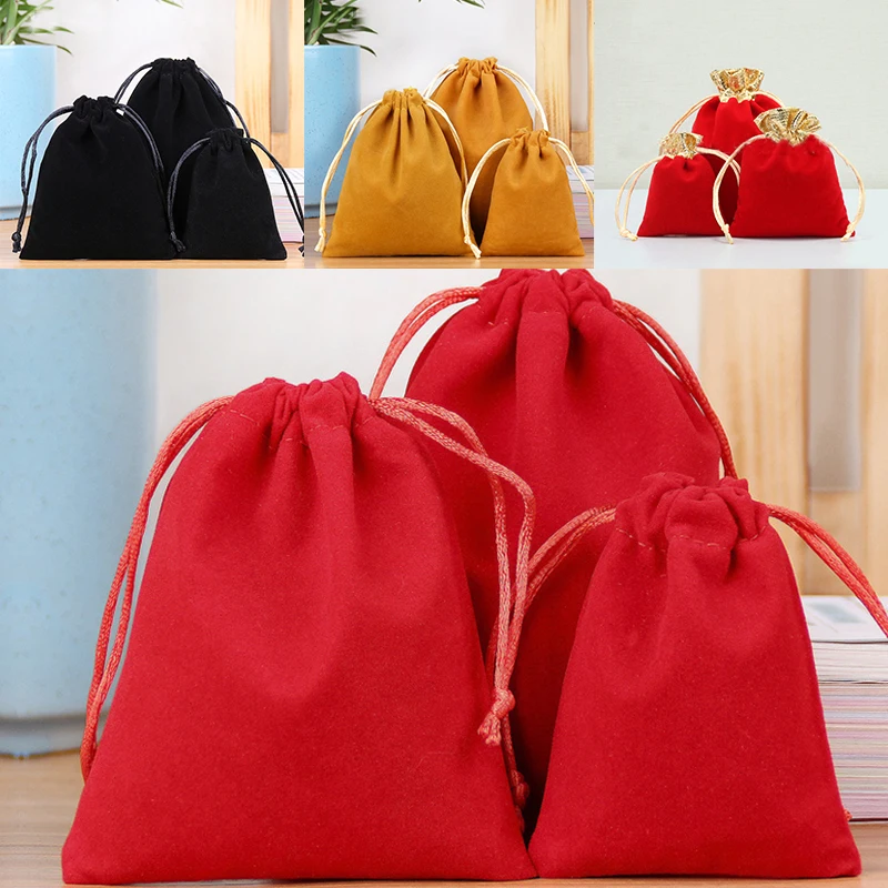 1PC Jewelry Makeup Packaging Bag Flannel Pouch Flannel Drawstring Gift Bags For Wedding Party Gift Lipstick Favor Storage Sack