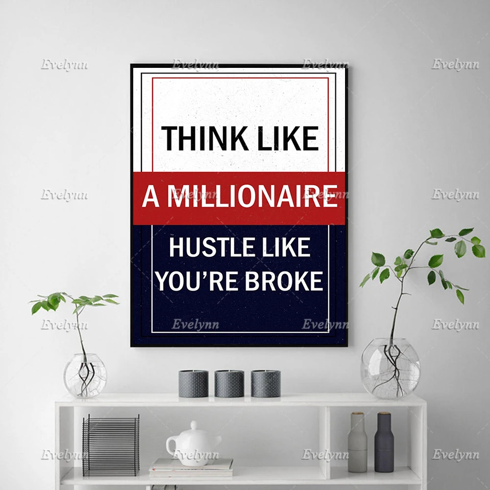 Think Like A Millionaire Inspirational,Motivational Quotes Print Poster Floating Frame Office Decor Wall Art Canvas Painting