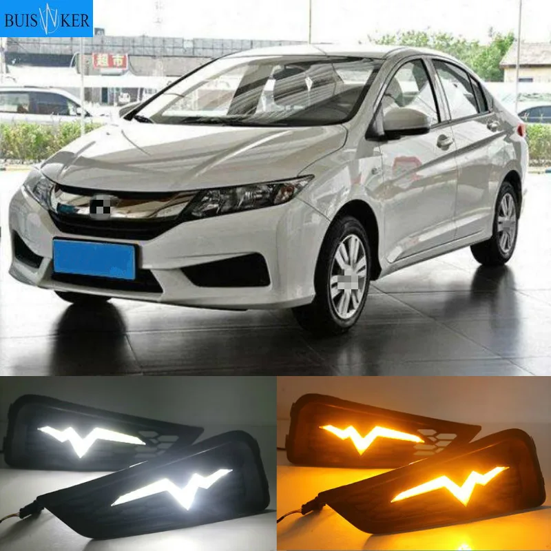 

1 Set For Honda City 2015 2016 DRL Daytime Running Lights Daylight 12V ABS Fog Lamp Cover With Turn Yellow Signal Light