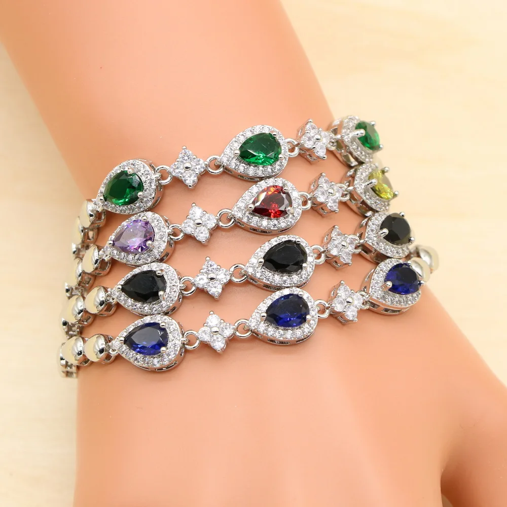 Hot Sell Natural Green Cubic Zirconia White CZ Silver 925 Jewelry Charm Bracelet Christmas Gifts For Women Length 18+3cm