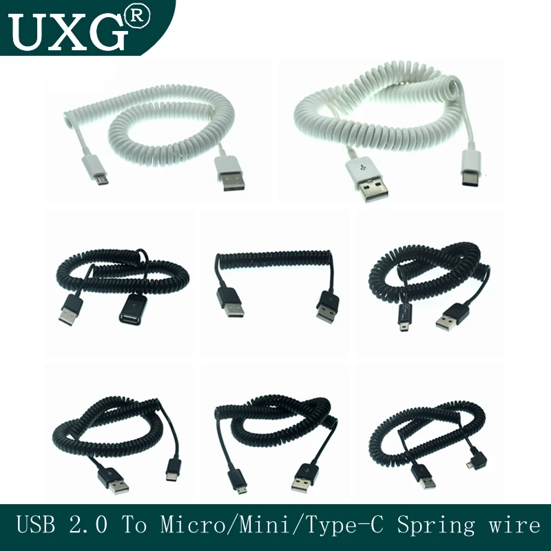 USB 2.0 to Mini USB Cables Mini USB Micro usb Type-c Coiled Spiral Spring Data Charging Adapter Cable