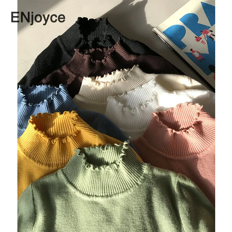 Autumn Winter Thin Knitted Sweater Women Knit Pullover Sweater Long Sleeve Turtleneck Slim Jumper Soft Warm Pull Femme