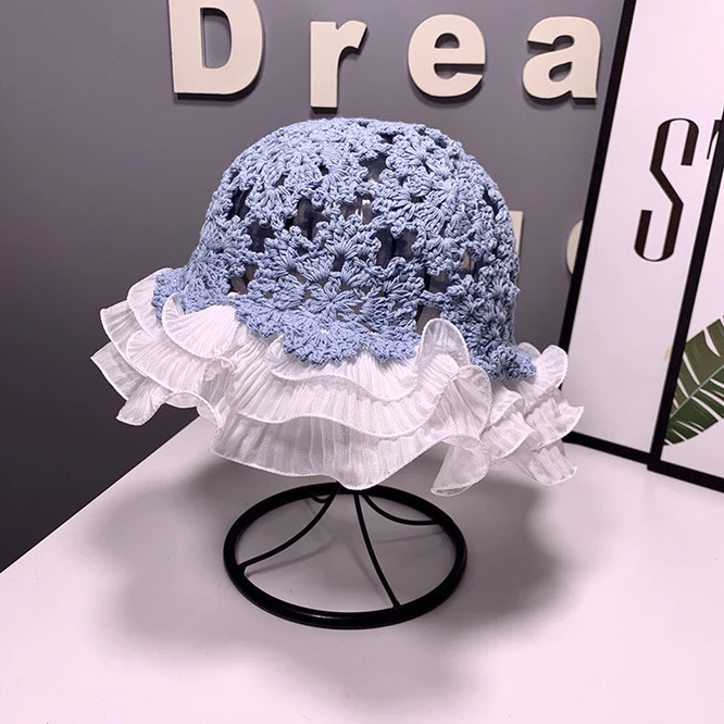 Spring Summer Hat Japanese Little Fresh Women Hand Woven Flounced Hollow Cotton Girl Fisherman Hat Sunscreen Red H1