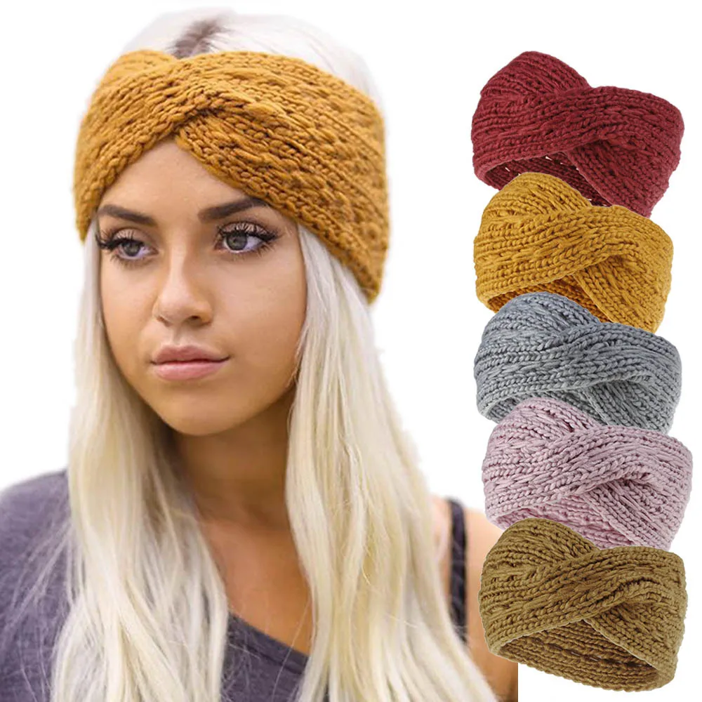 Mùa Đông Ấm Hơn Tai Dệt Kim Băng Đầu Turban Cho Nữ Áo Croptop Nơ Rộng Co Giãn Chắc Chắn Băng Đô Quấn Tóc Chất Lượng Headwrap Phụ Kiện Tóc