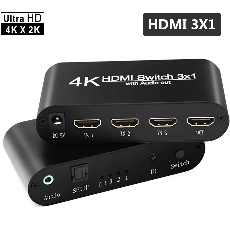 

3 порта 4K * 2K 1080P Переключатель HDMI селектор 3x1 сплиттер с toslink и auido порт Box Ultra HD для HDTV мультимедиа