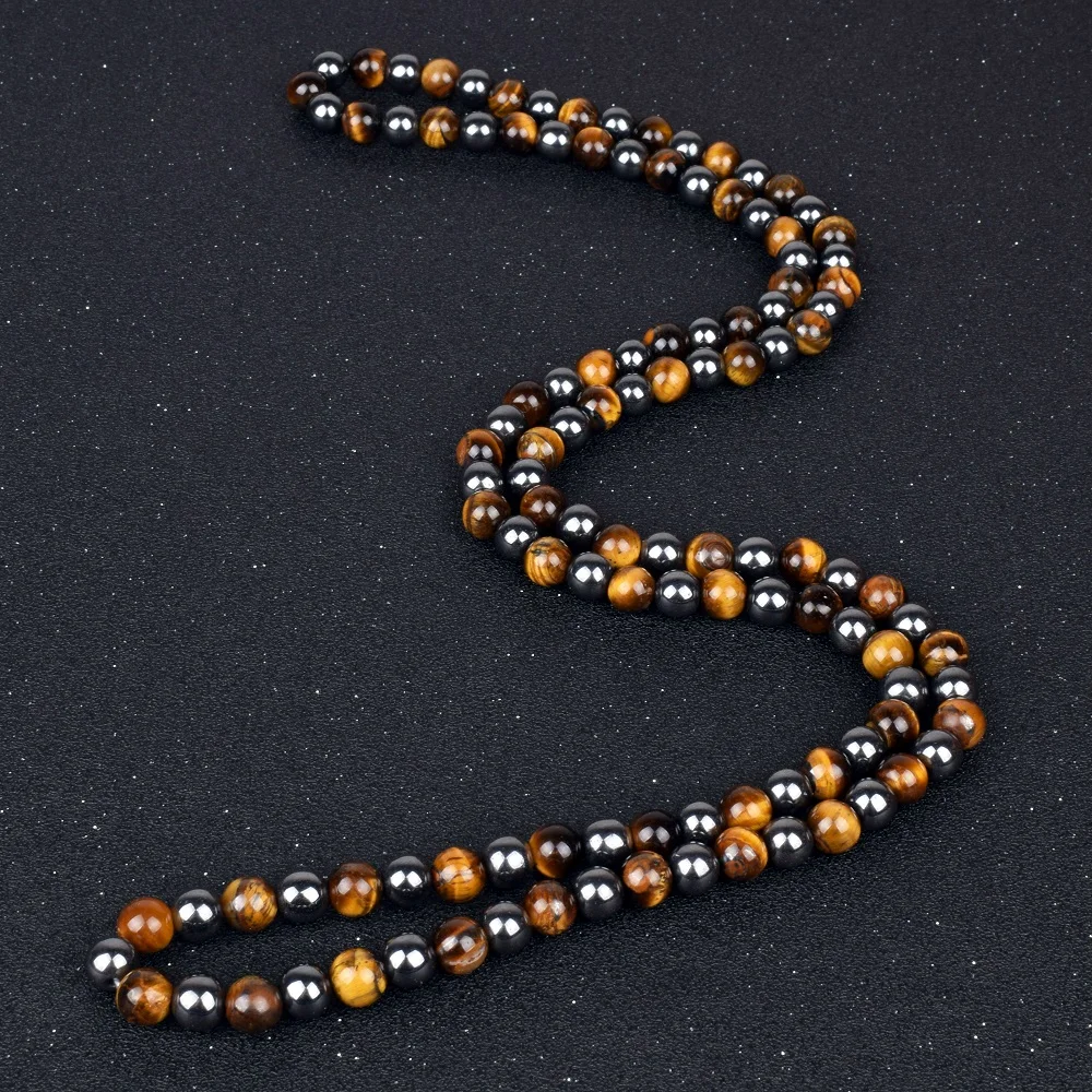 Natural Hematite Tiger Eye Beads Necklaces Men for Magnetic Health Protection Women Energy Jewelry Collier Homme Drop shipping