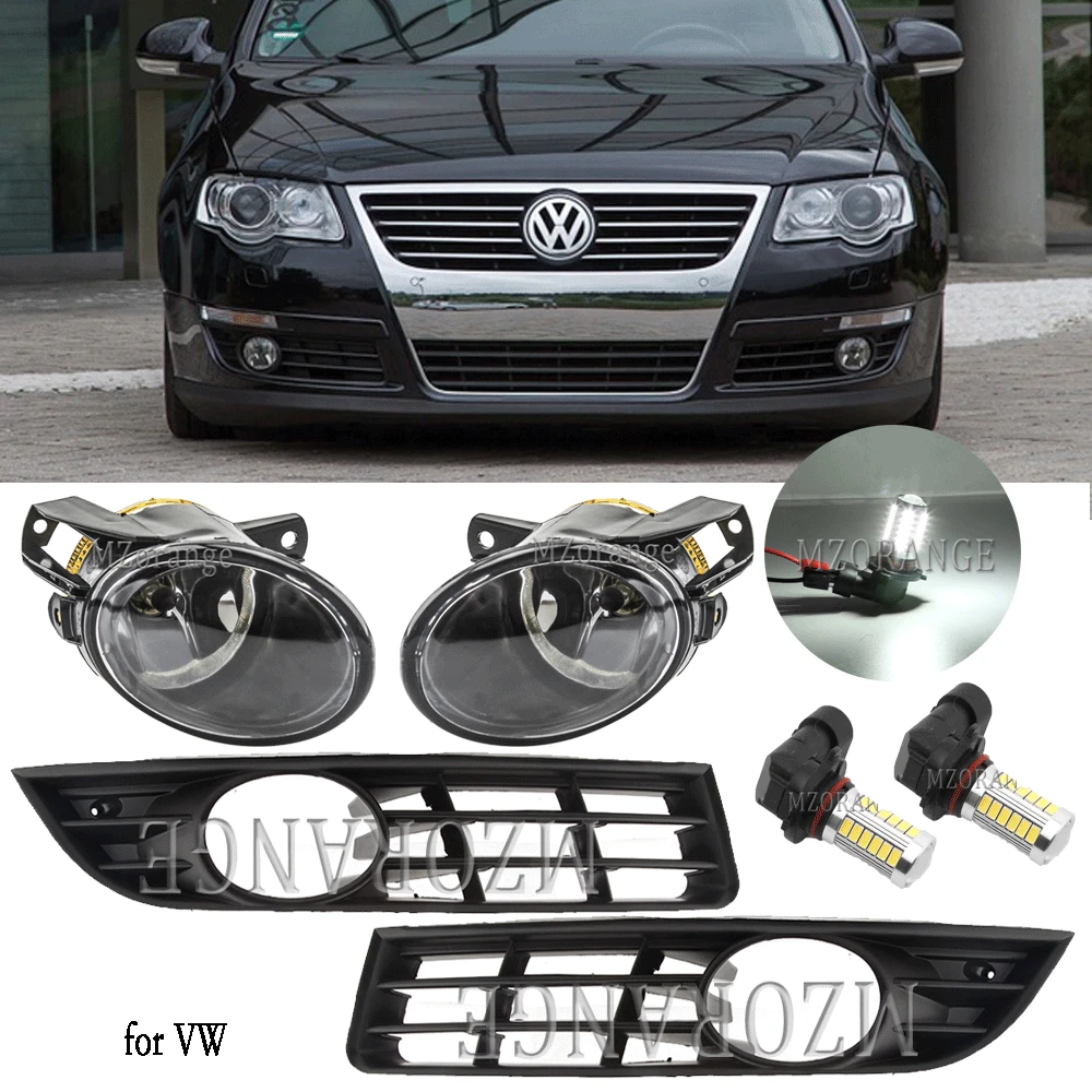 Montagem de luz de nevoeiro LED para Volkswagen, pára-choques dianteiro, tampa da lâmpada, grade moldura, farol, acessórios do carro, VW Passat B6